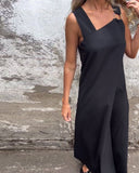 Irregular Square Neck Solid Color Dress