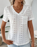 Lace V-Neck Solid Color Hollow Simple Blouse