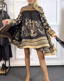 Fashion Printed Batwing Sleeve Dress