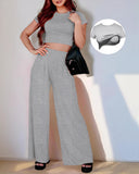 Casual Short-Sleeved Wide-Leg Pants Suit