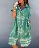 Casual Lapel Printed Pocket Dress