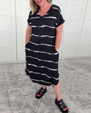 Casual Loose V-Neck Striped Dress