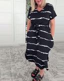 Casual Loose V-Neck Striped Dress
