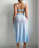 Mesh Butterfly High Slit Suspender Dress