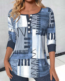 Geometric Print Colorblock Buttoned Shirt