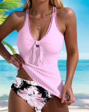 Two-Piece Chest Pleated Triangle Print Tankini