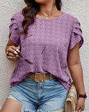 Round Neck Solid Color Petal Sleeve Shirt