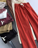 Solid Color Cotton and Linen Drawstring Straight Pants