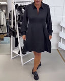 Solid V-Neck Elegant Waist Dress