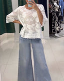 Solid Color Three Quarter Sleeve Blouse