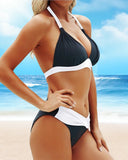 Halter Neck Contrast Color Sexy Two-Piece Bikini