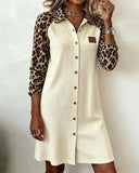 Lapel Buttoned Leopard Print Dress