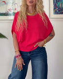 Batwing Sleeve Solid Color Sweater