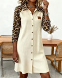 Lapel Buttoned Leopard Print Dress