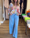 V-Neck Floral Colorful Print Blouse