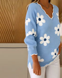 Jacquard V-Neck Fashionable Pullover