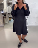 Solid V-Neck Elegant Waist Dress