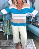 V-Neck Color Block Loose Sweater