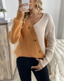 Contrast Color Panel V-Neck Sweater