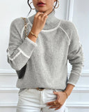 Turtleneck Fashionable Contrast Color Sweater