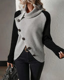 Turtleneck Button Color Block Sweater