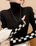 Turtleneck Slim-Fit Plaid Basic Sweater