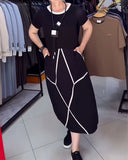 Contrast Color Short Sleeve Print Dress