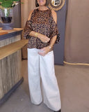 Tie-Strap Off-Shoulder Leopard Print Blouse