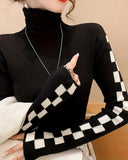 Turtleneck Slim-Fit Plaid Basic Sweater