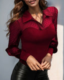 Mesh Lapel Slim-Fit Blouse