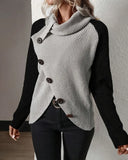 Turtleneck Button Color Block Sweater