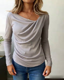 Fashionable U-Neck Long-Sleeved Top