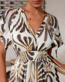 Printed V-neck irregular elegant dress
