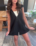Sleeveless Zipper Solid Color Jumpsuit