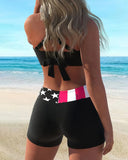 Two-Piece Five-Pointed Star Color-Block Print Swimsuit