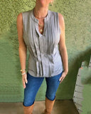 Sleeveless Solid Color Pleated Tank Top