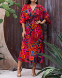 Fashionable V-neck Floral Slim Dress