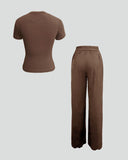 Casual Short-Sleeved Wide-Leg Pants Suit