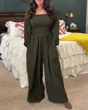 Shirred Waist Solid Square Neck Jumpsuit
