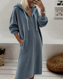 Fleece Waffle-Knit Casual Sweatshirt Dress