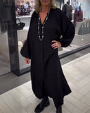 Lantern Sleeve Loose Button Dress