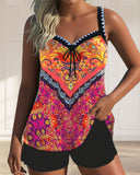 Vacation Print Tank Top Two-Piece Swimsuit