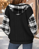 Zippered Hooded Plaid Sweatshirt