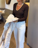 Contrast Color V-Neck Fashionable Top