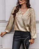 V-Neck Asymmetrical Button Fashion Blouse