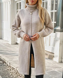 High-Neck Slit Sweater Dress