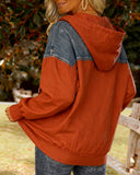 Denim Patchwork Hooded Sweatshirt Jacket