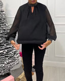 Fashion solid color stand collar patchwork hollow blouse