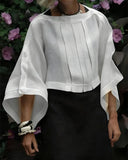 Loose Solid Color Pleated Blouse