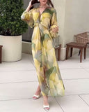 Elegant Long-Sleeved Printed Dress